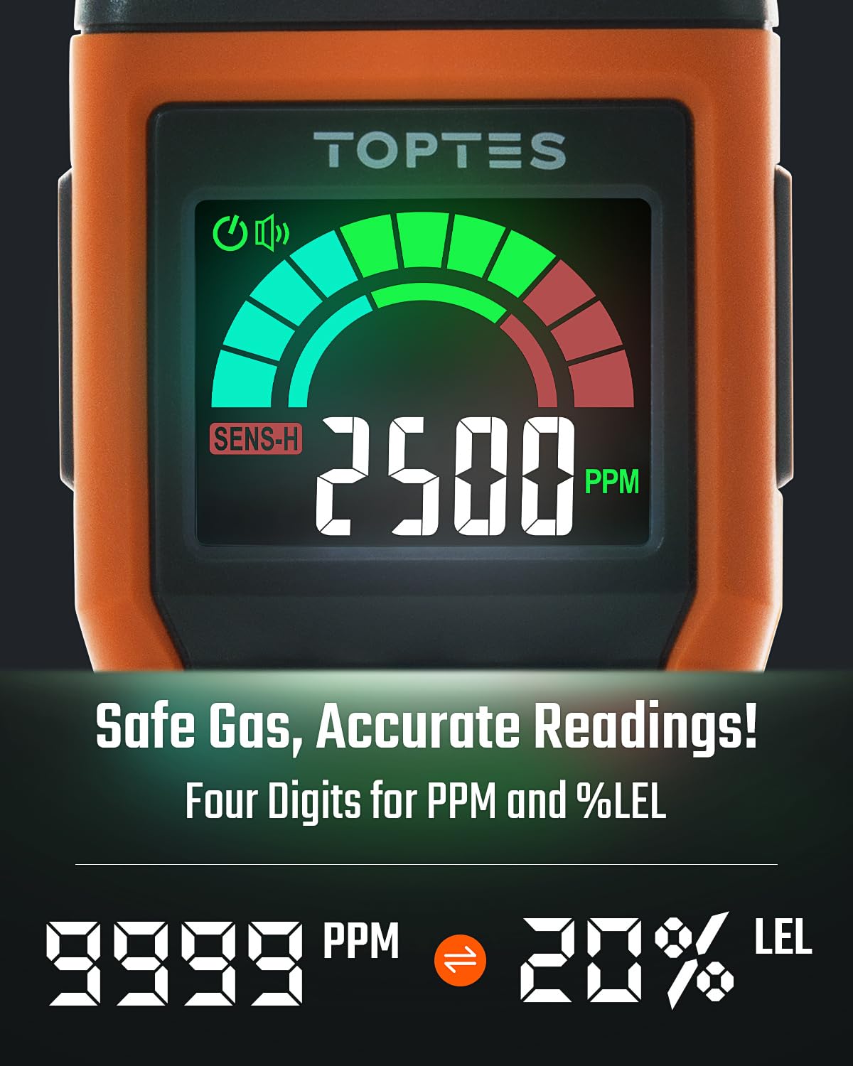 TOPTES PT520B+ shows PPM/LEL readings clearly for quick assessment.