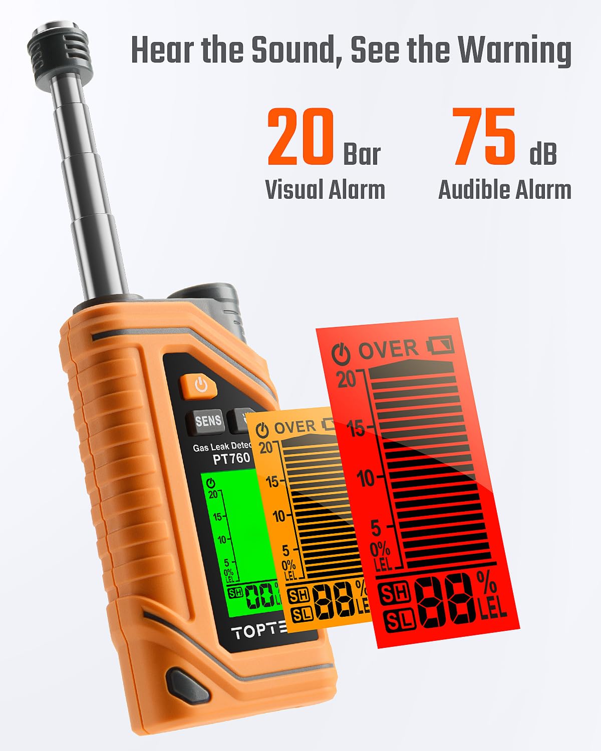 TOPTES PT760 built-in flashlight for dim inspection areas.