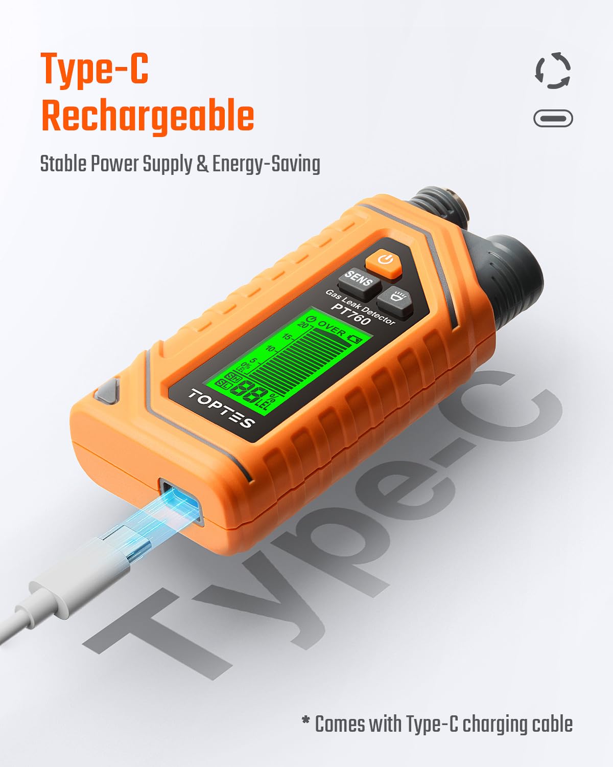 TOPTES PT760 digital display shows gas concentration clearly.