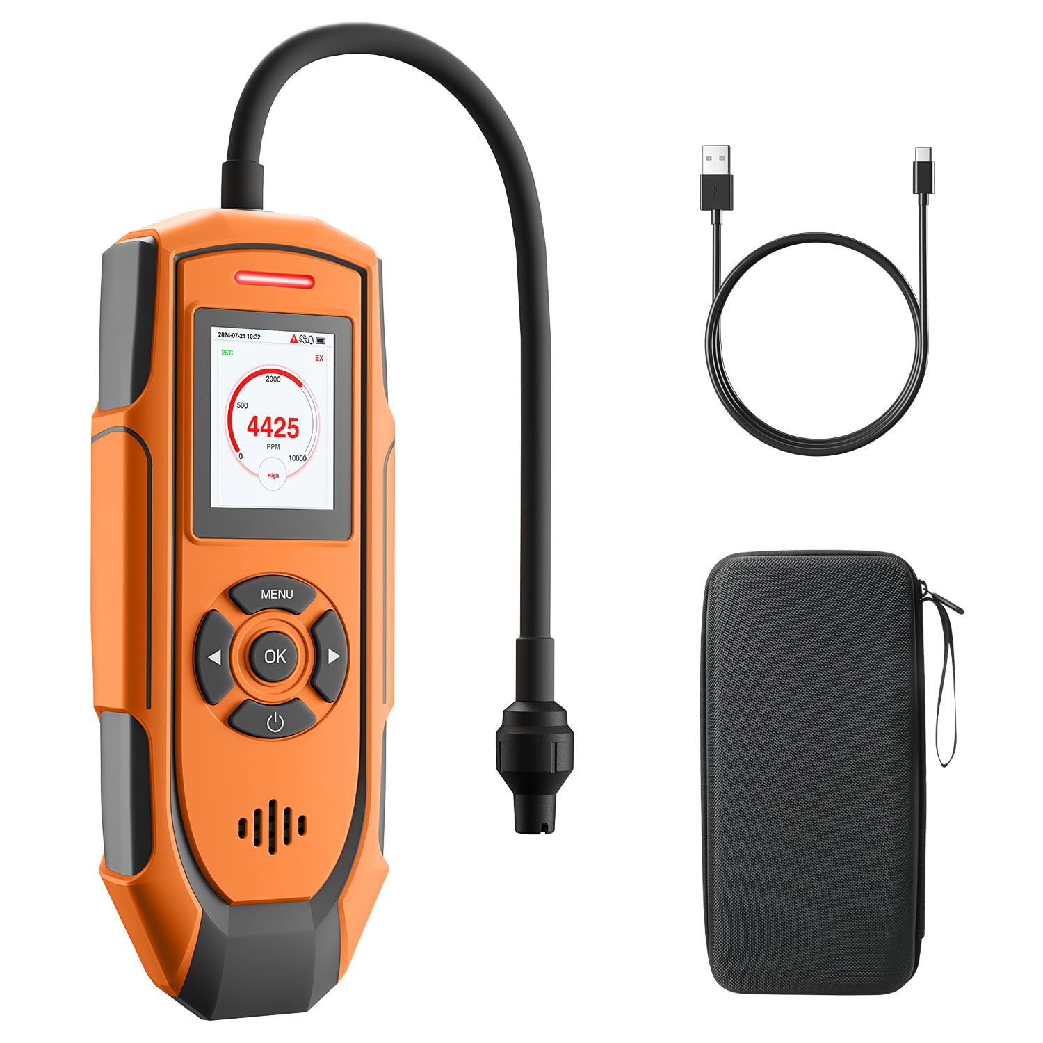 TopTes PT-990 gas leak detector with 11-inch probe for quick, accurate air sampling.