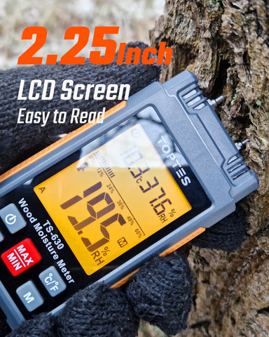 TopTes TS-630 display close-up shows the 2.25-inch LCD and bar graph.