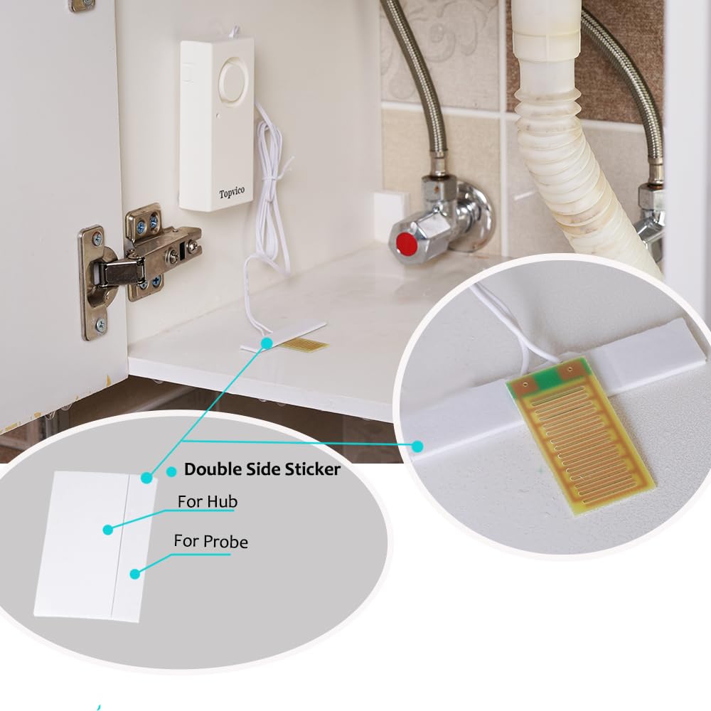 Topvico water alarm offers dual mounting for flexible installation.