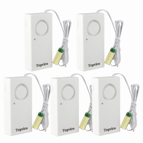 Topvico water-leak detector alarm shows a loud 120dB alert for rapid warnings.