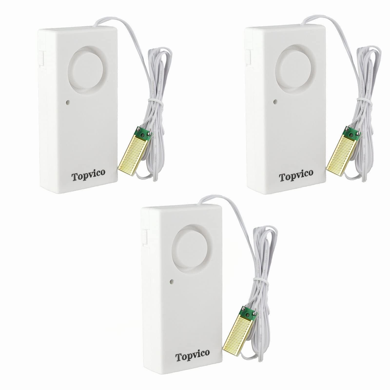 Topvico water leak sensor front view with 120dB alarm for fast alerts.