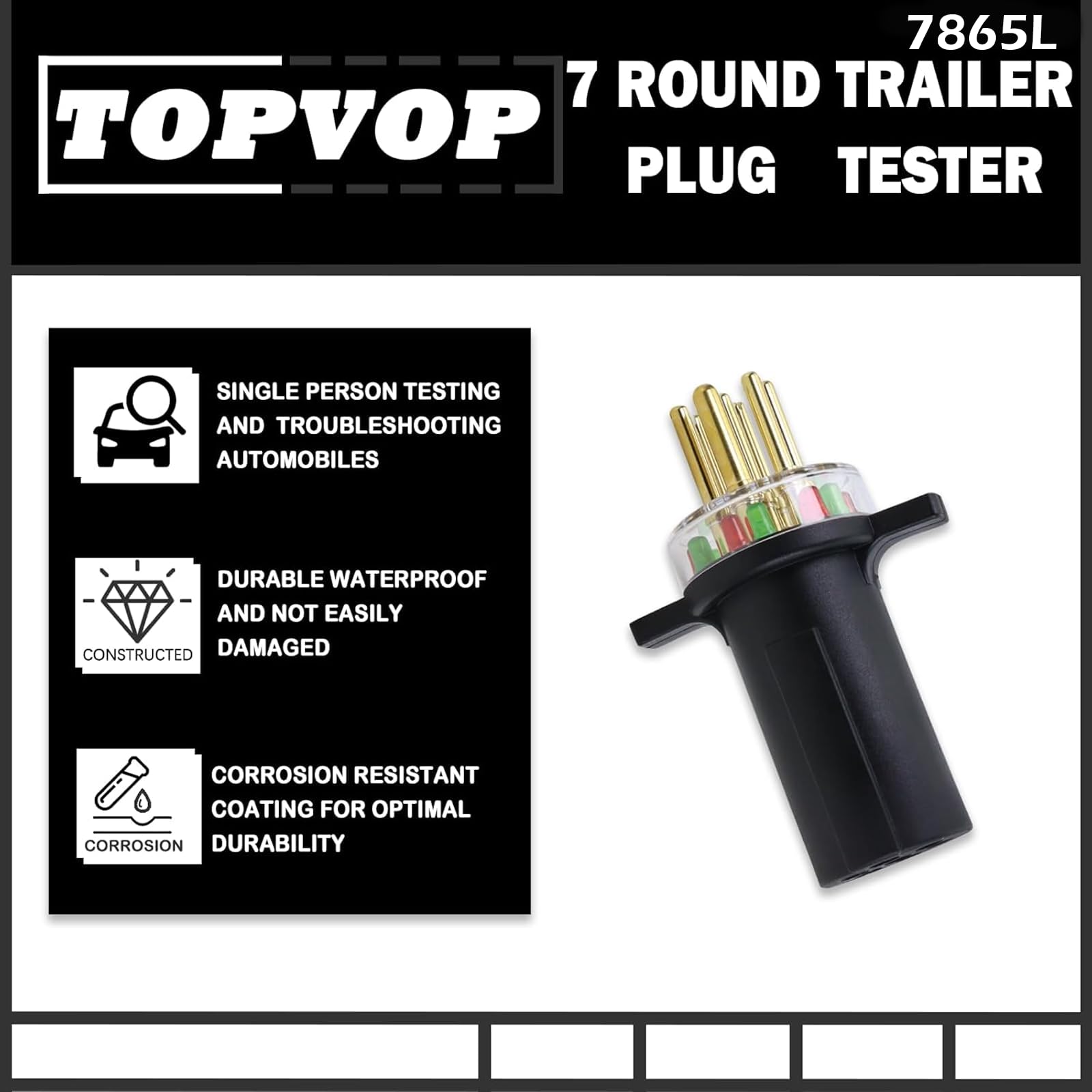 TOPVOP auto 7865L LED indicators display each circuit for fast wiring verification.