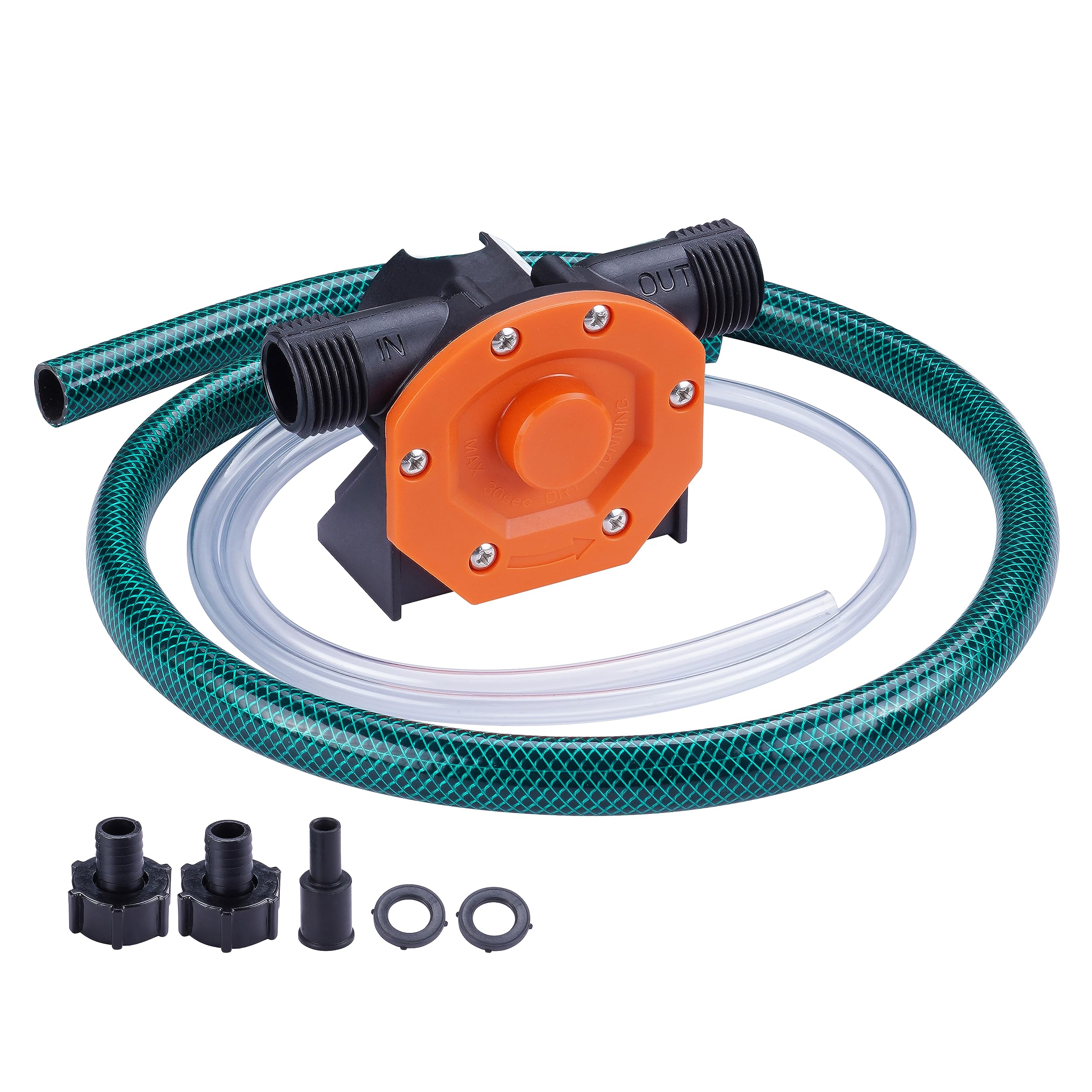 TOPWAY drill pump attachment set ready for use with a hand drill, compact and portable.