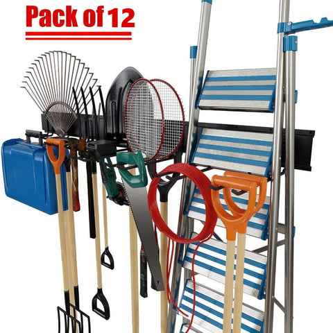 TORACK 8-pack hooks installed on rails offer flexible tool placement.