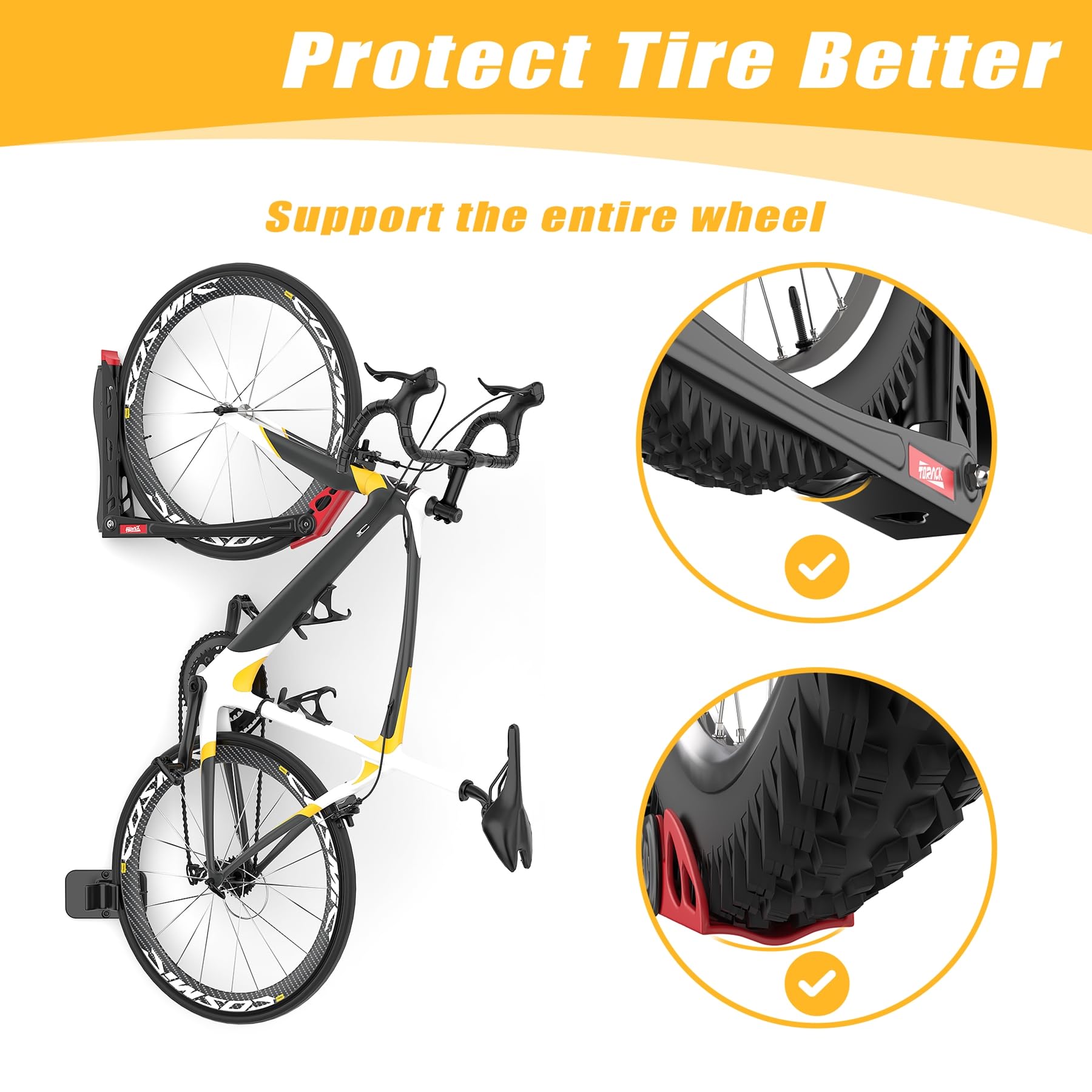 Sturdy steel construction of TORACK Bikepal offers durable bike support.