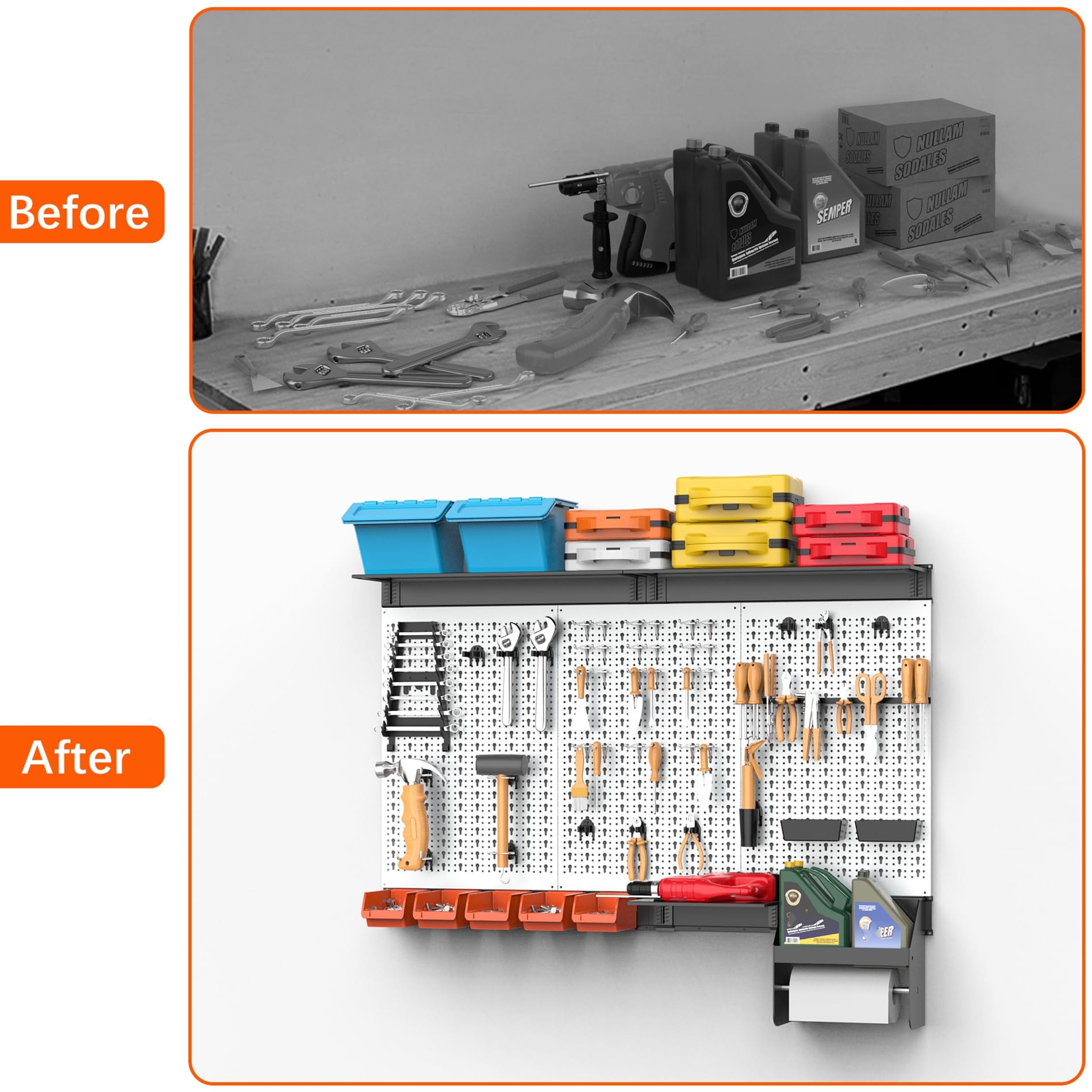 TORACK durable powder-coated pegboard resisting rust during daily use.