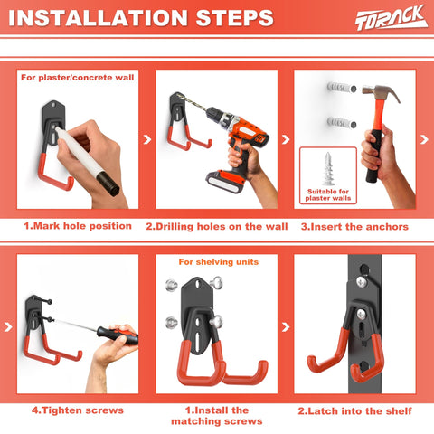 TORACK easy installation on studs or keyhole slots with simple screw-in mounting.