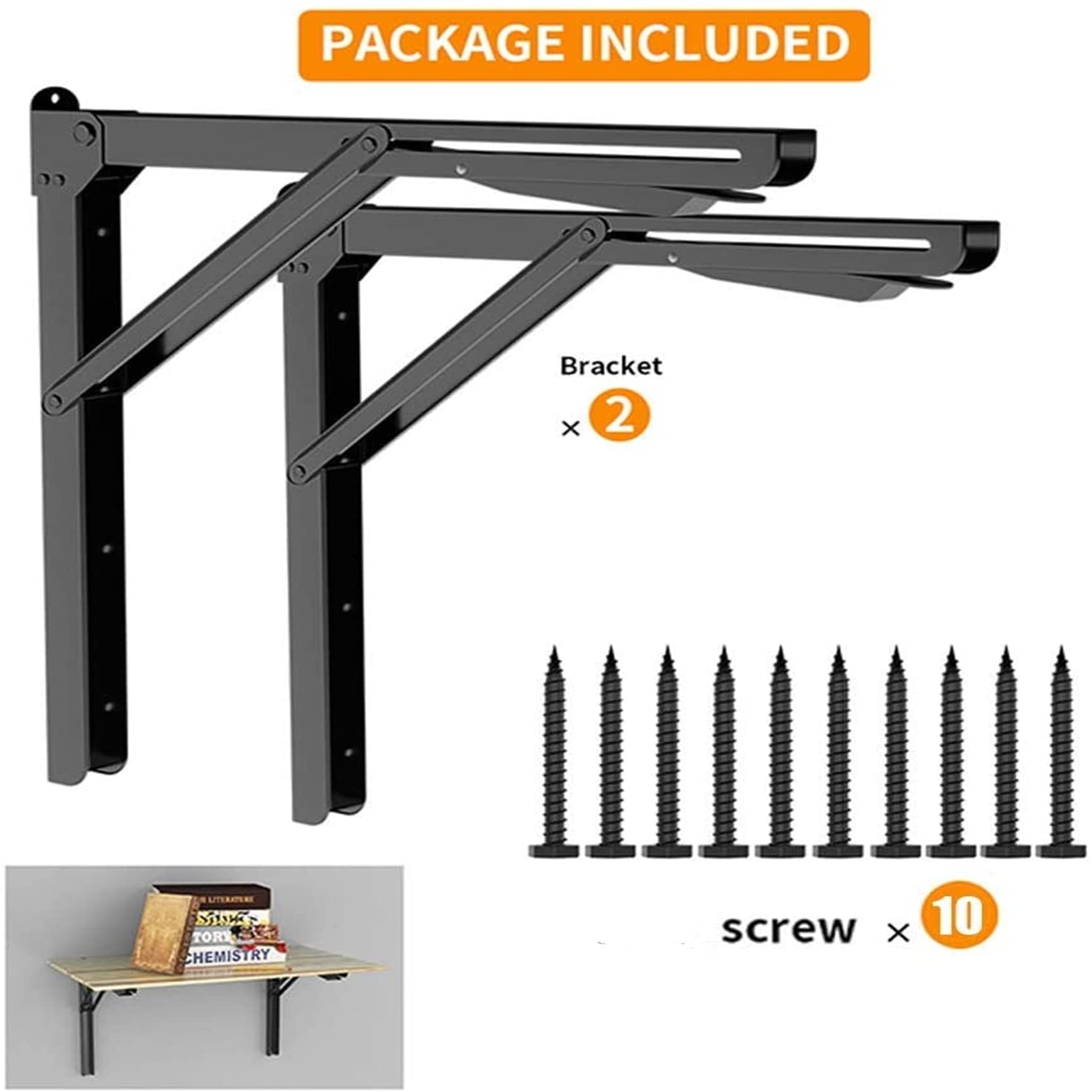 TORACK folding shelf bracket in use demonstrating practical shelving