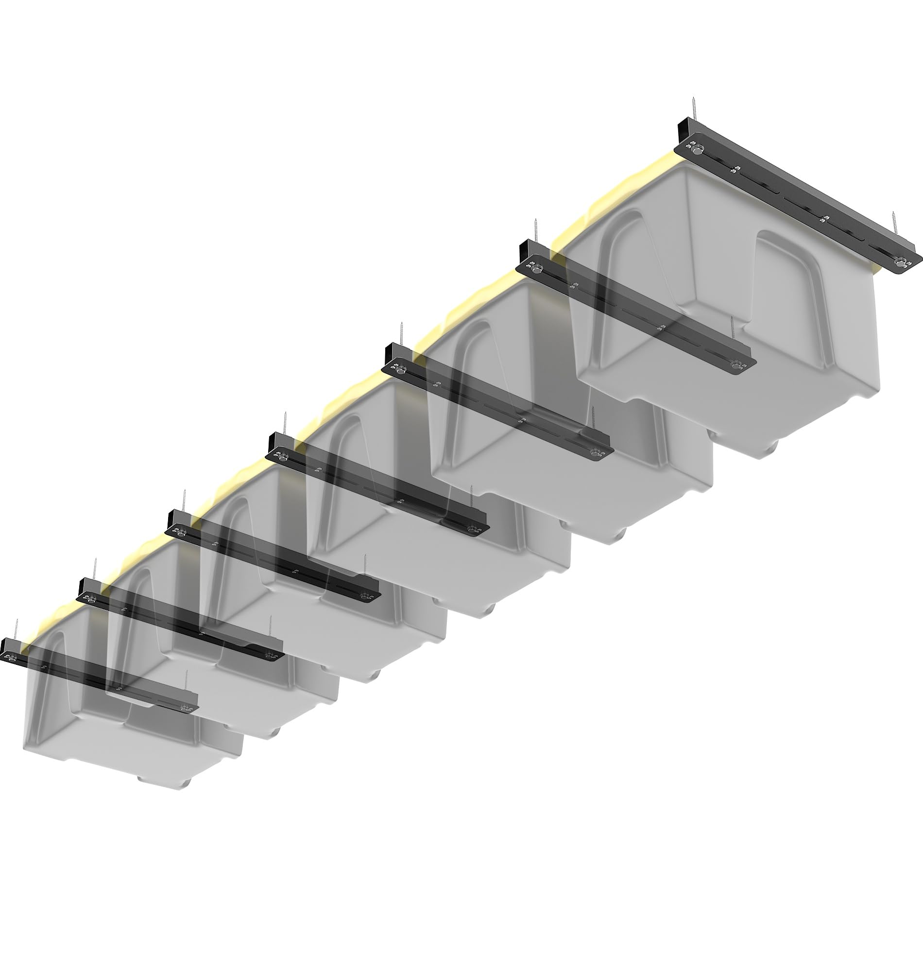 TORACK garage ceiling bin rails assembly demonstrates overhead organization and space-saving capability
