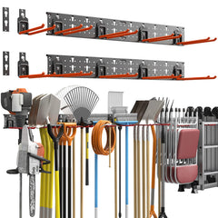 TORACK garden tool organizer mounted on wall keeps tools neatly organized and accessible
