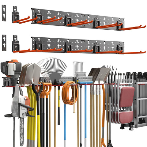 TORACK garden tool organizer mounted on wall keeps tools neatly organized and accessible