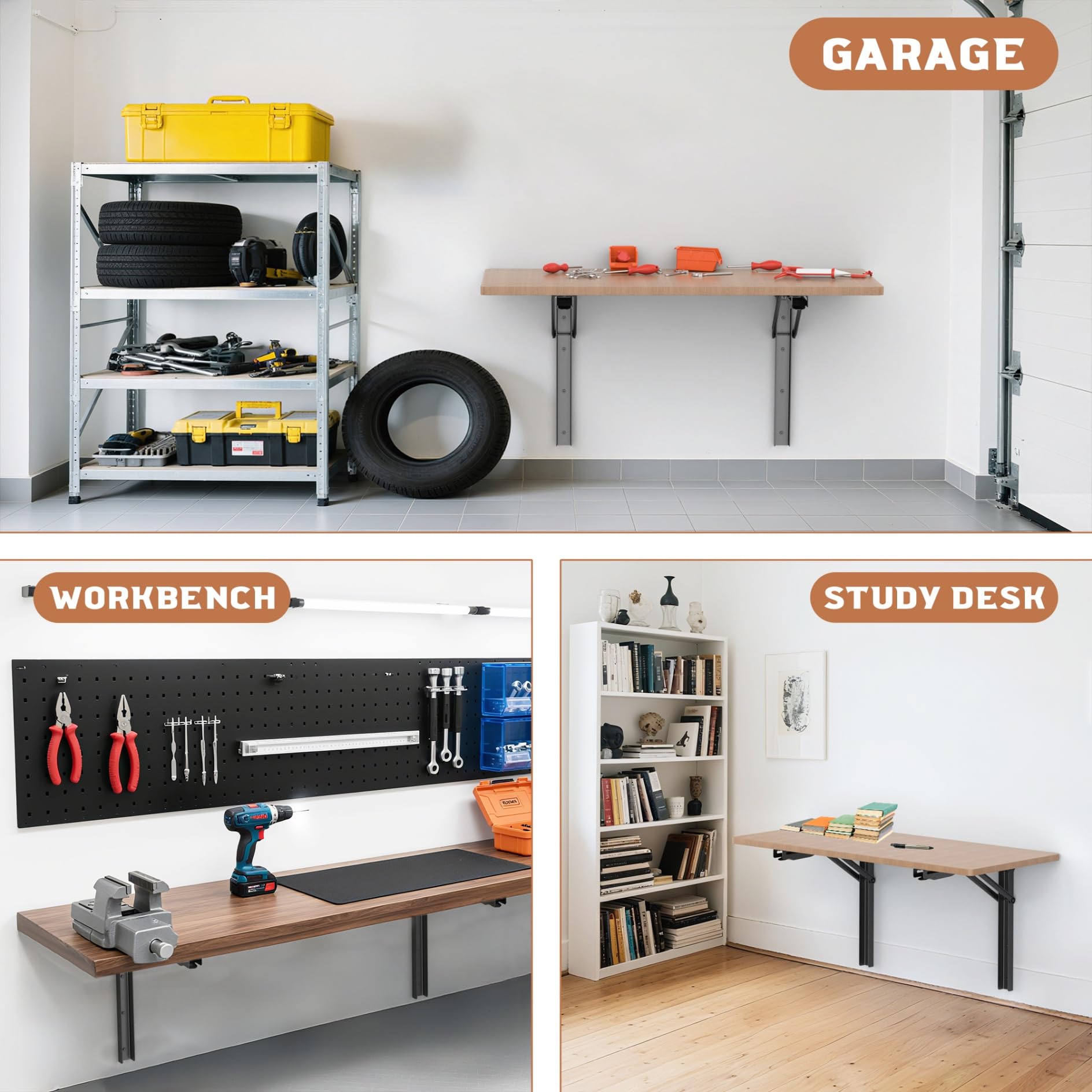 TORACK heavy-duty folding bracket 18-inch open supports a sturdy work surface in a tight area