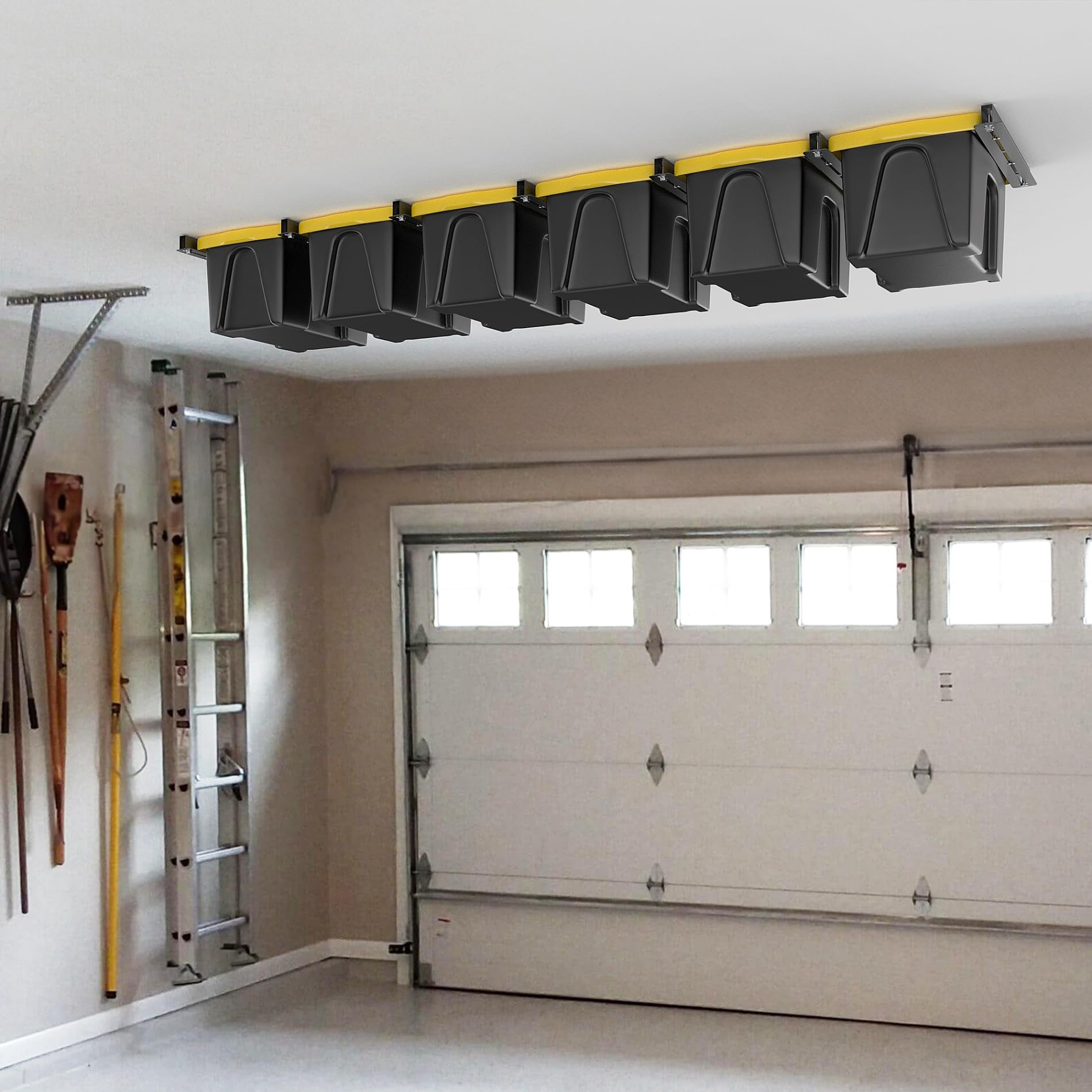 TORACK overhead tote storage rails in steel support sturdy overhead storage