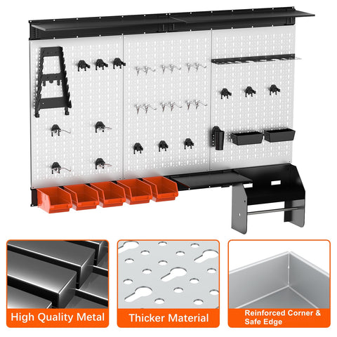 TORACK pegboard hooks and accessories arranged for tools and drills.