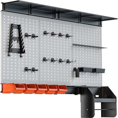 TORACK pegboard wall organizer in a bright, organized garage setup.