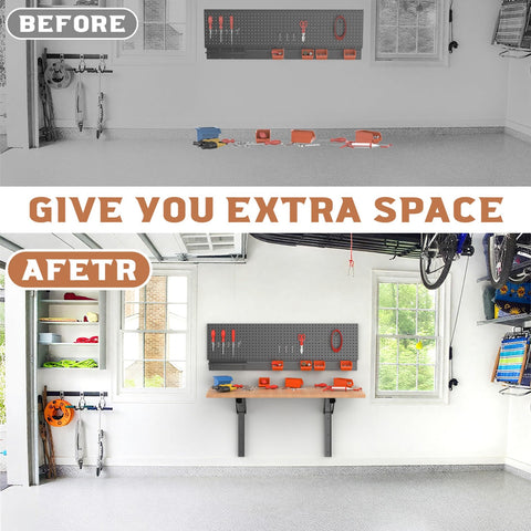 TORACK space-saving wall bracket folds down to free room when not needed