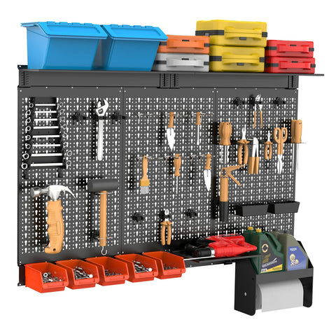 TORACK three-panel pegboard assembly showing modular setup