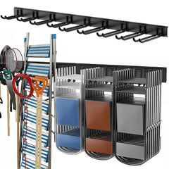 TORACK tool storage rack wall-mount close-up shows sturdy steel and easy snap-hook usability.