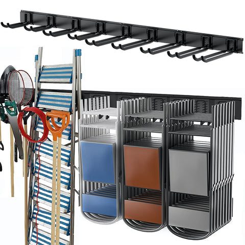 TORACK tool storage rack wall-mount close-up shows sturdy steel and easy snap-hook usability.