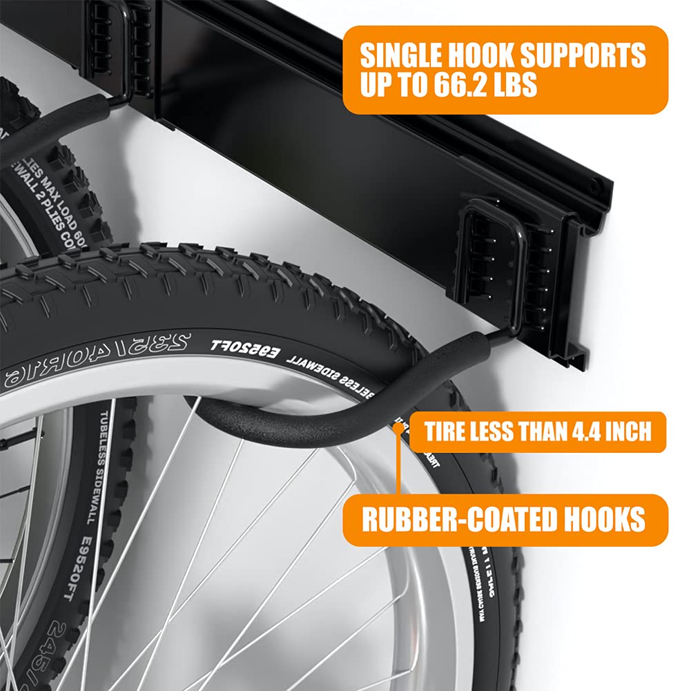 TORACK wide bicycle hooks accommodate fat tires for versatile bikes.