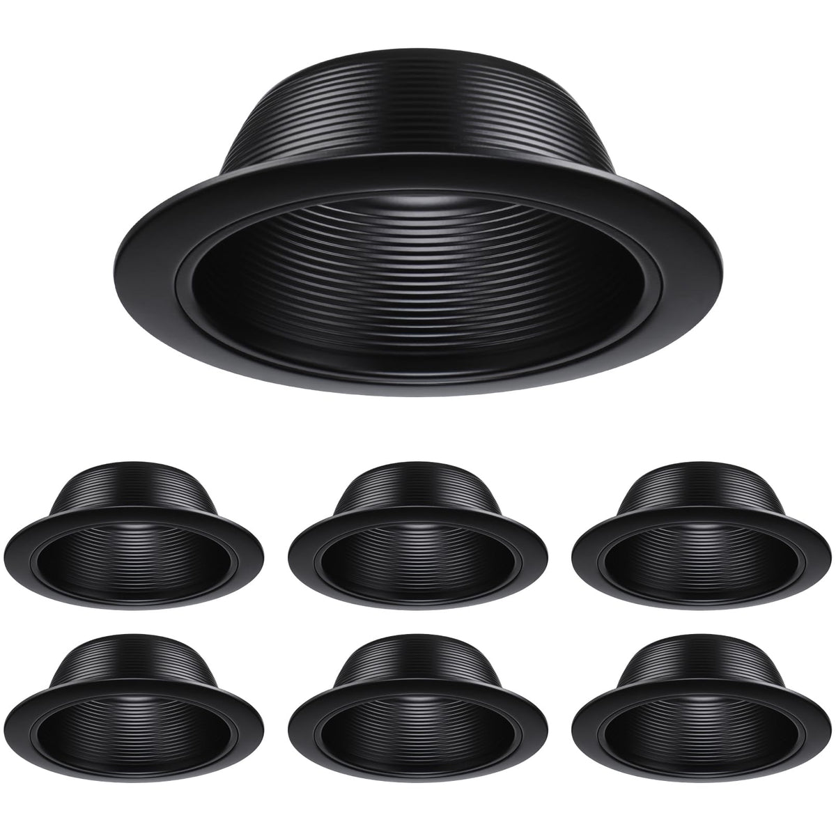 Torchstar 6in recessed light trim with black baffle enhances modern interiors with focused glare reduction.