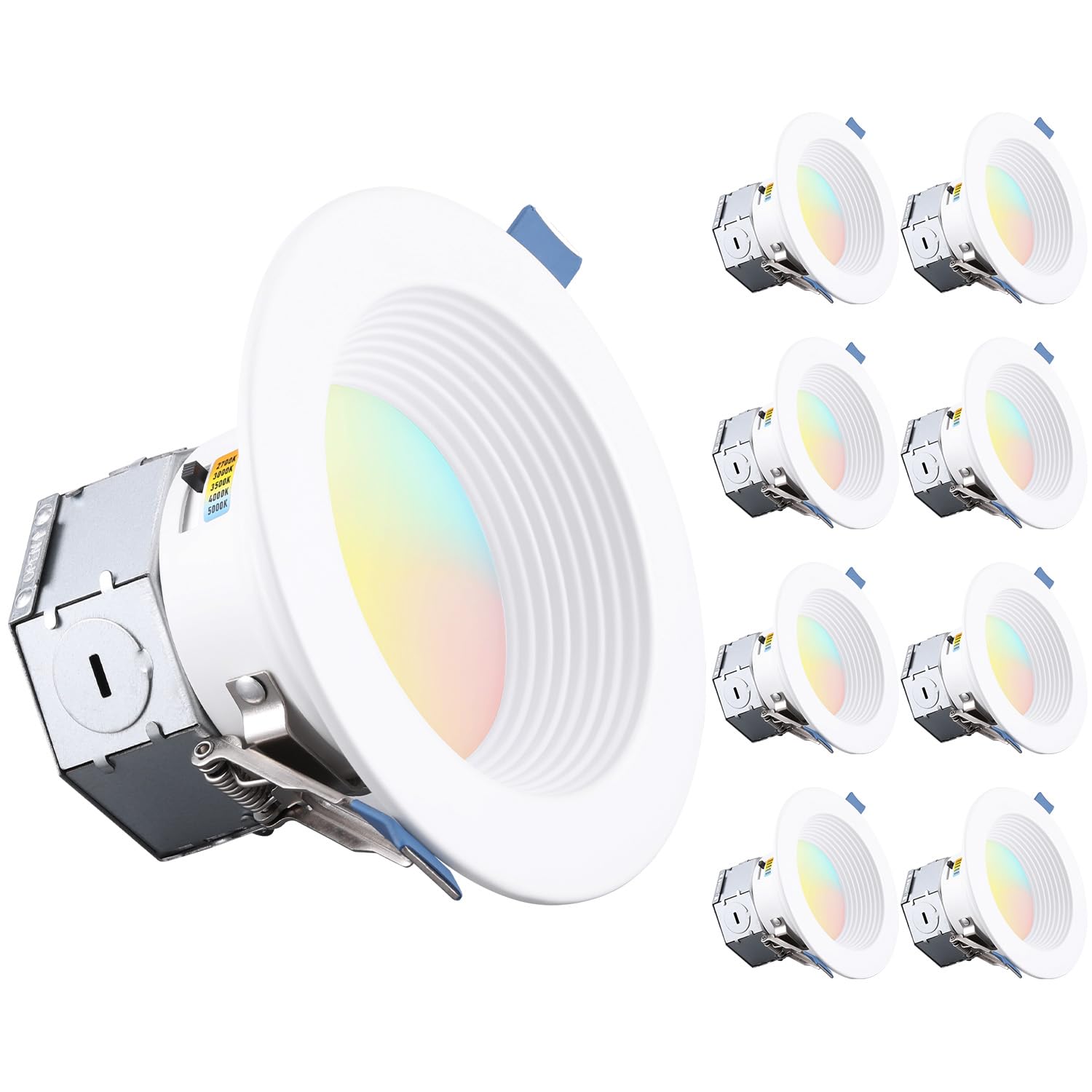 TORCHSTAR 8-pack 4-inch LED downlights with J-Box for quick ceiling installation