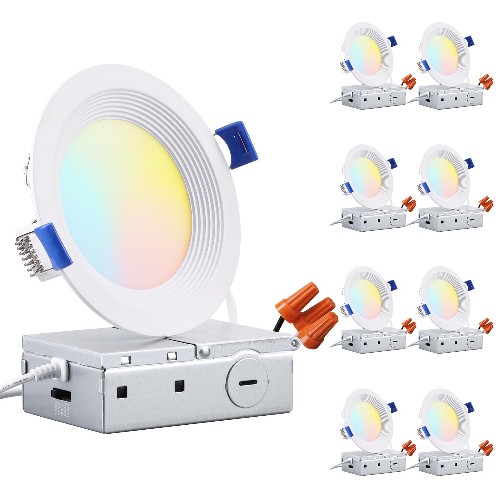 Torchstar 8-pack 4-inch LED downlight with J Box evenly lights kitchens and hallways