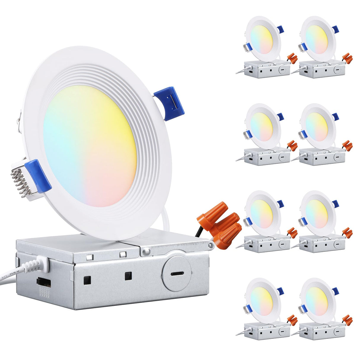 Torchstar 8-pack 4-inch LED downlight with J Box evenly lights kitchens and hallways