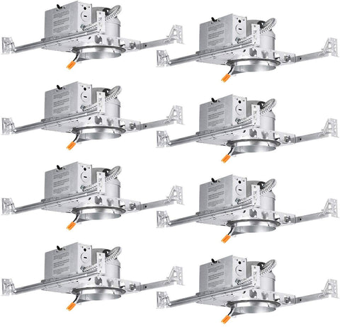 Torchstar 8-pack 4-inch recessed housing with J-box in ceiling installation.
