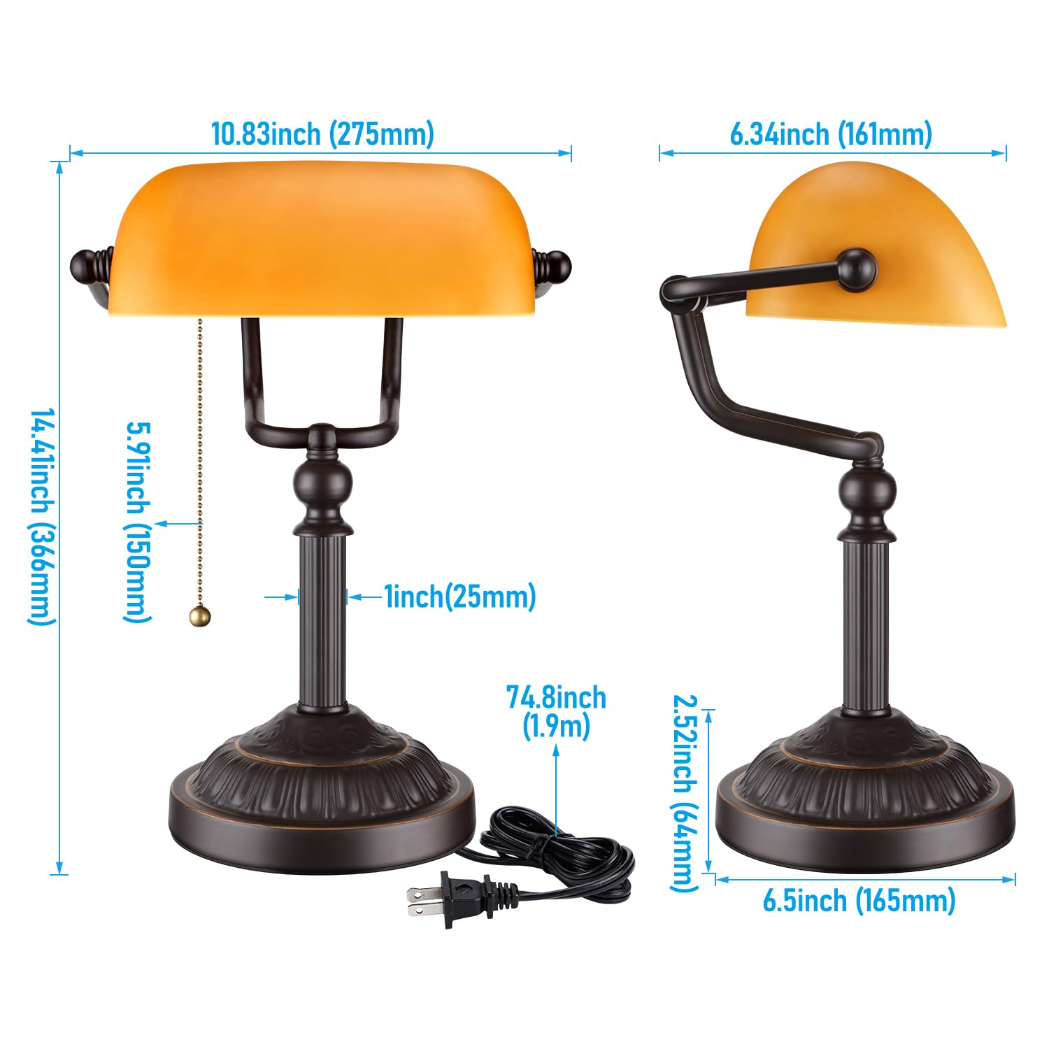 TORCHSTAR Bankers Desk Lamp with E26 base compatible with LEDs and incandescents.