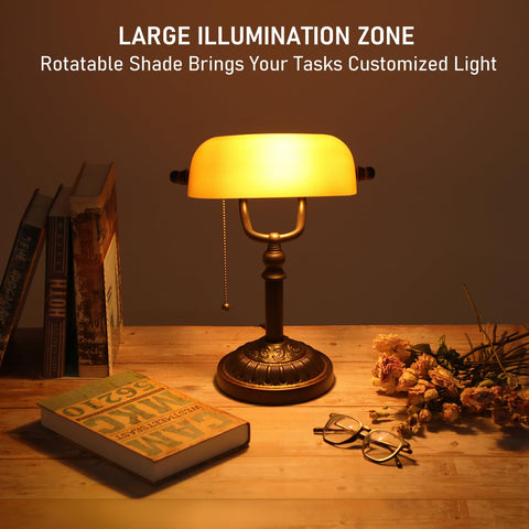 TORCHSTAR Bankers Desk Lamp pull-chain switch for easy power control.