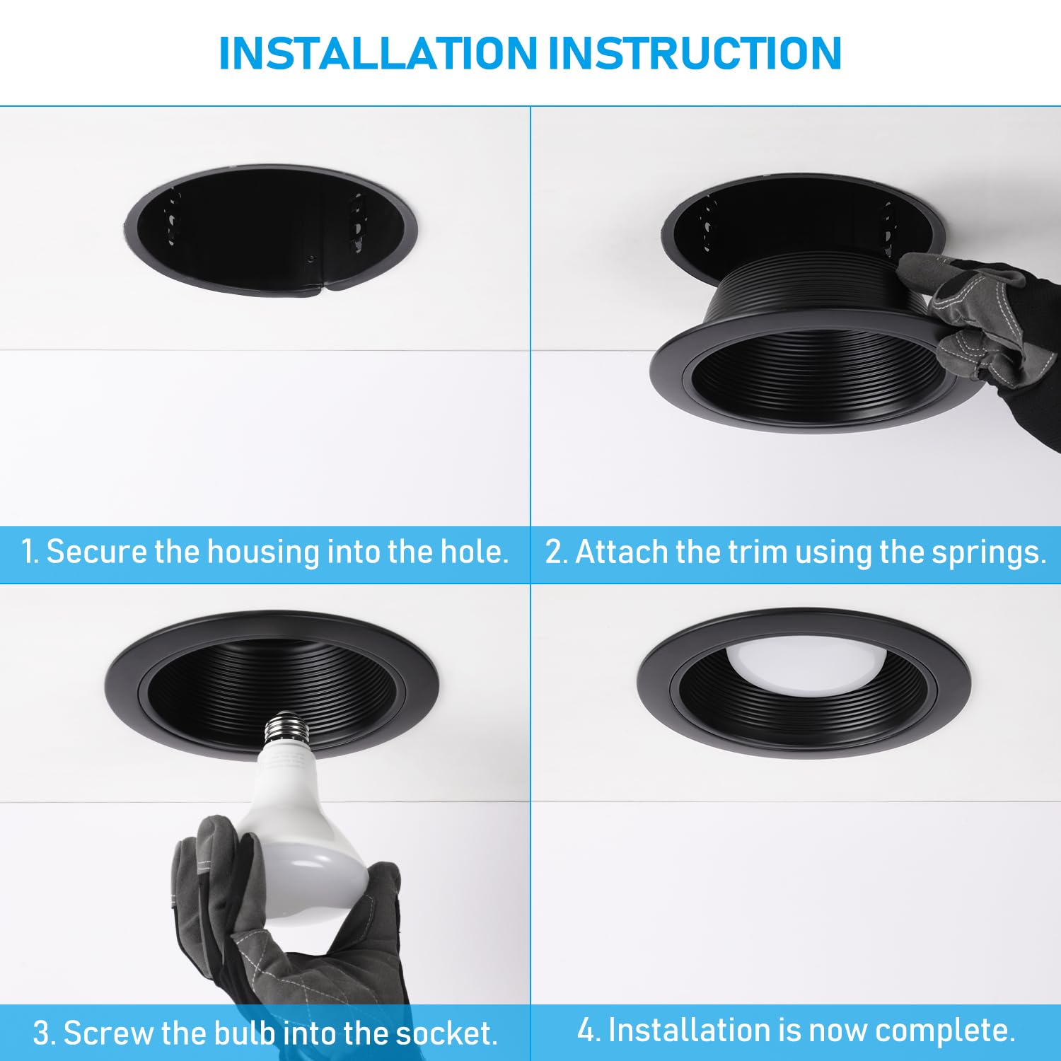 Torchstar black minimalist trim complements modern ceilings and black fixtures.