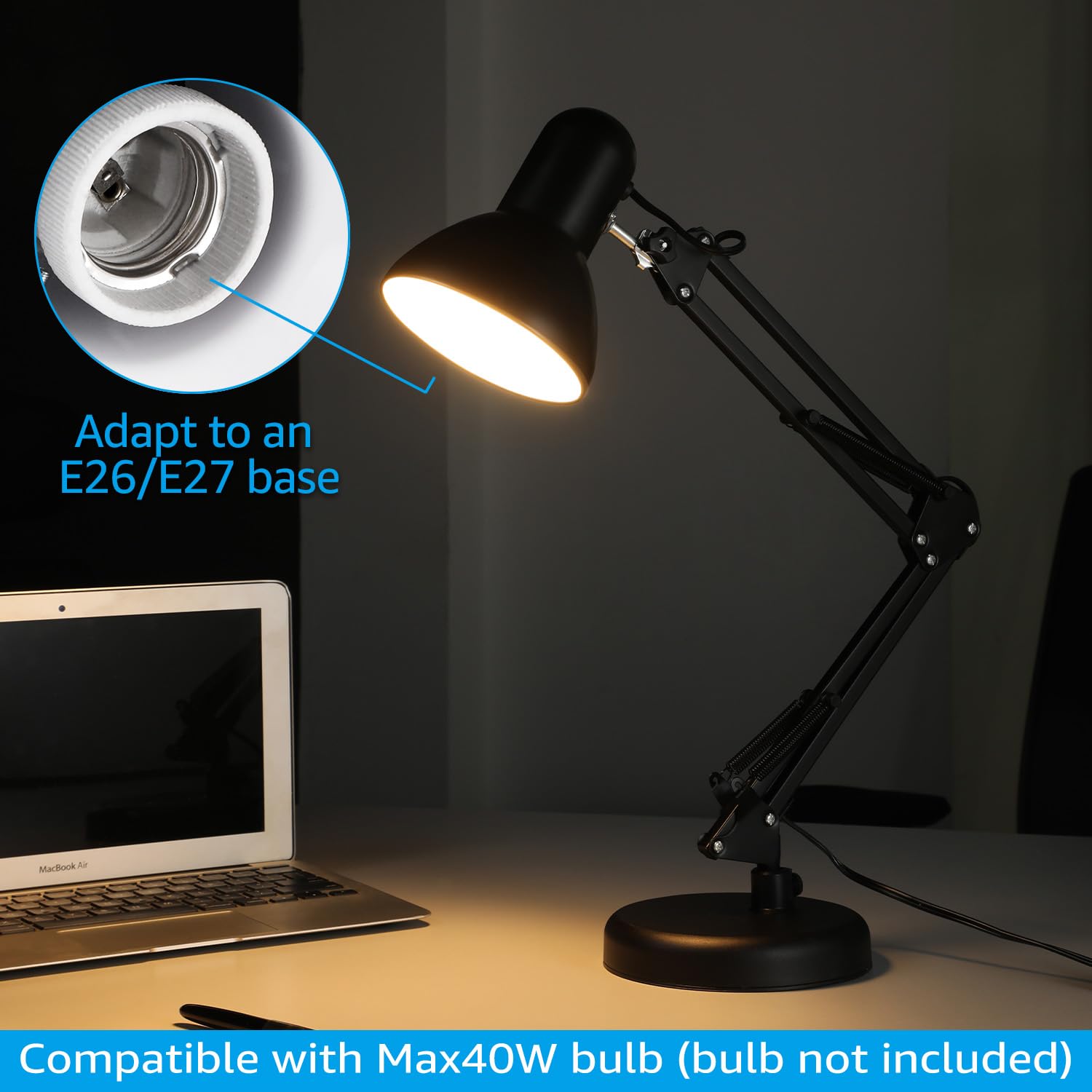 Torchstar slim desk lamp with long 55 inch power cord.