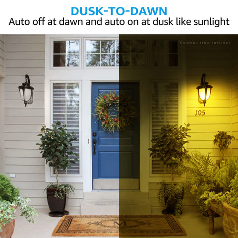 TorchSTAR dusk-to-dawn outdoor A19 bulb brightens a dark garage entrance