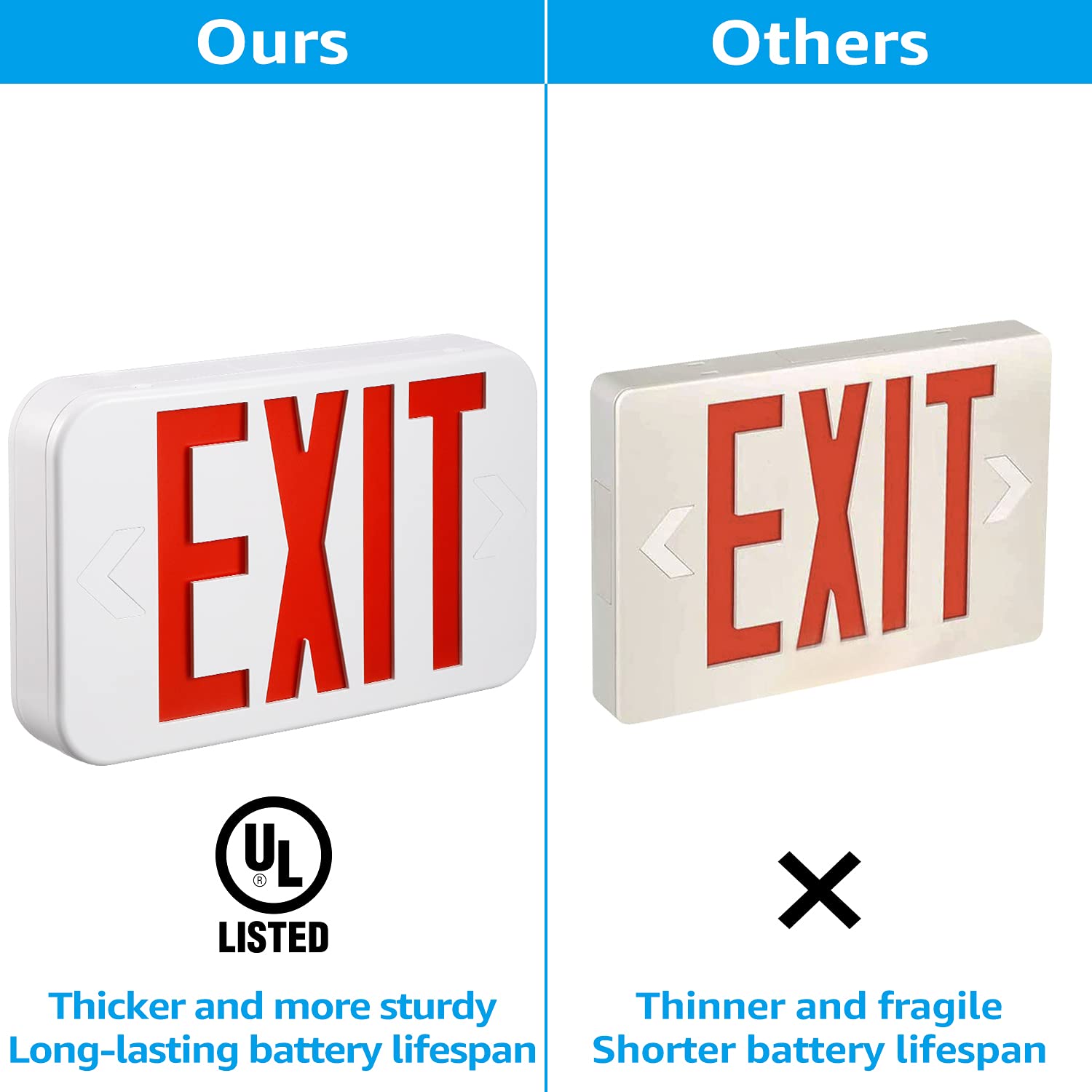 Torchstar exit sign hardwired red letters provide continuous emergency indication.