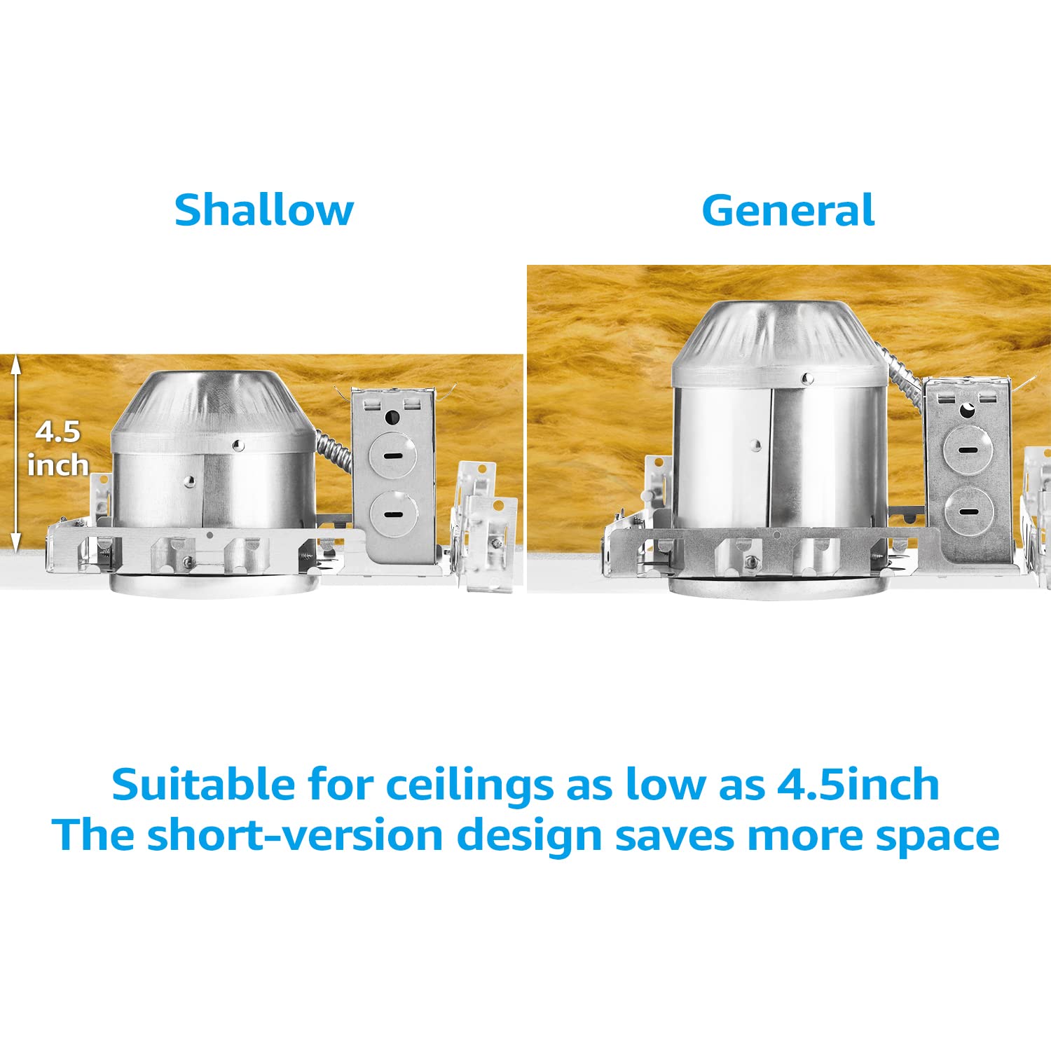 Torchstar IC rated air-tight recessed housing shown in ceiling, reducing heat transfer.
