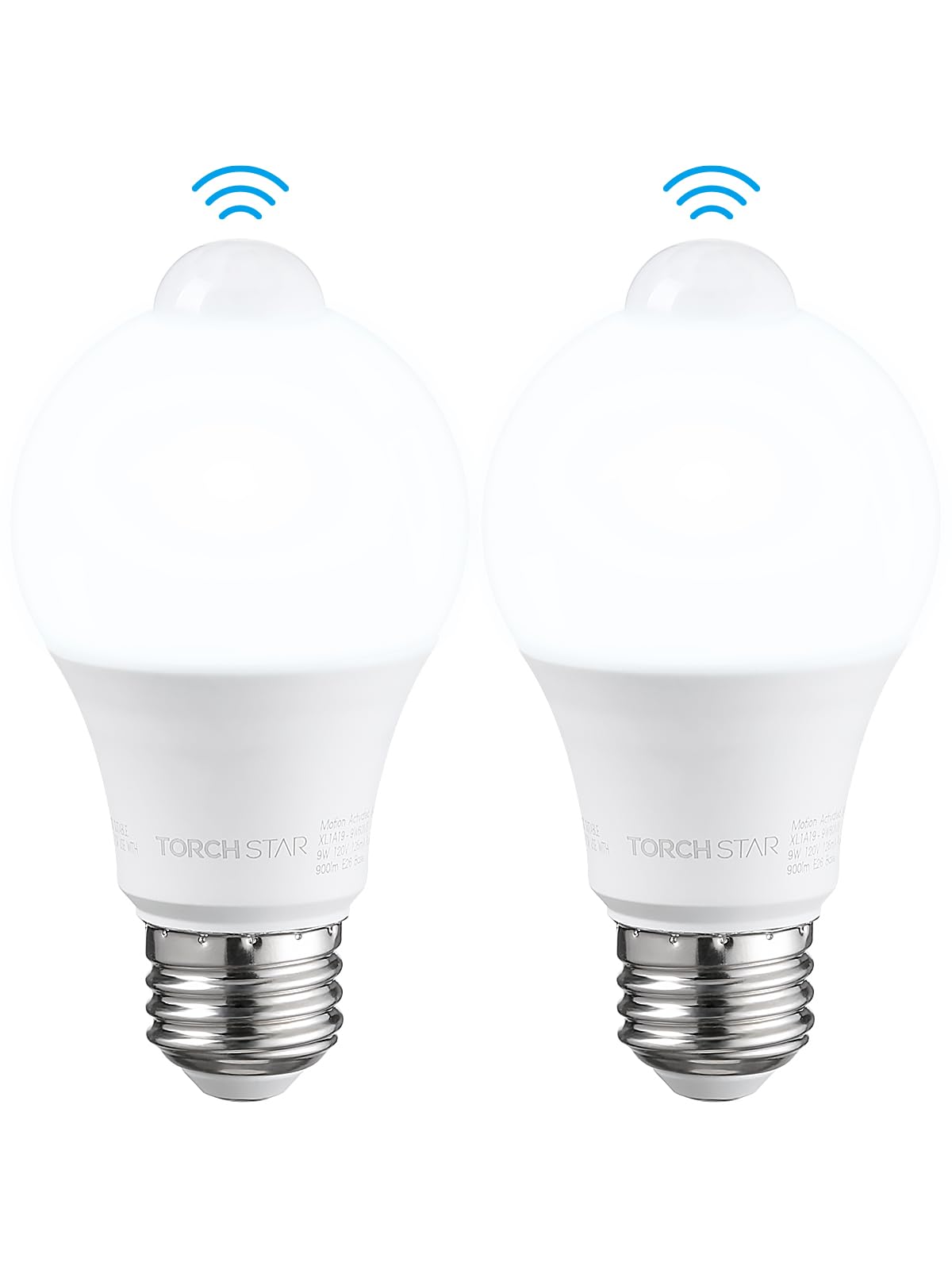 TORCHSTAR LED motion sensor light bulb front view with hands-free illumination.