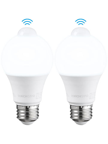 TORCHSTAR LED motion sensor light bulb front view with hands-free illumination.