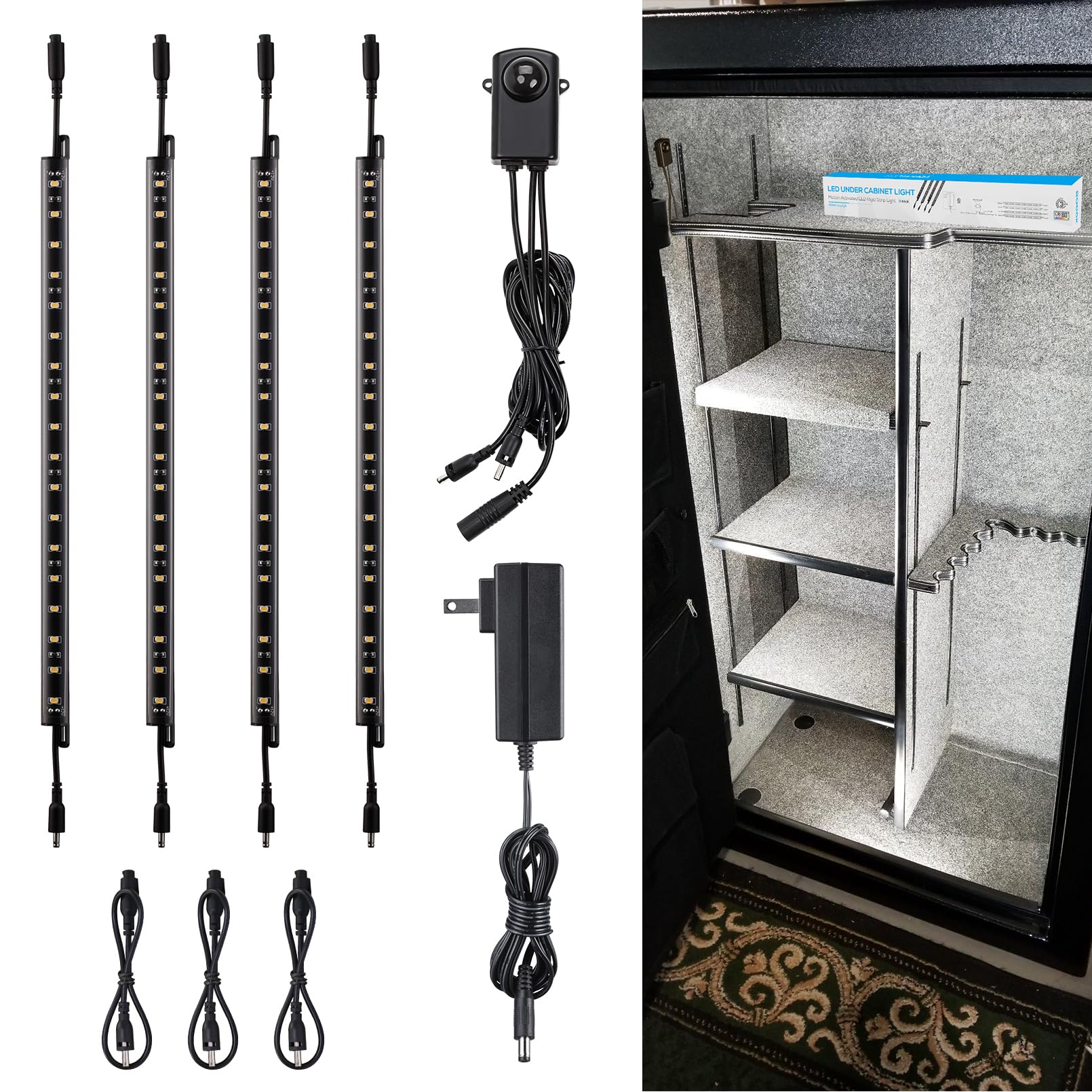 TORCHSTAR LED Safe Lighting Kit with four bars brightens under-cabinet spaces.
