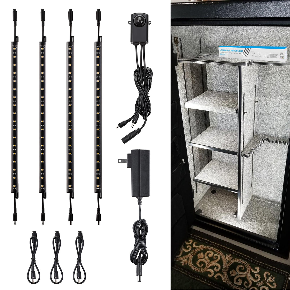 TORCHSTAR LED Safe Lighting Kit with four bars brightens under-cabinet spaces.