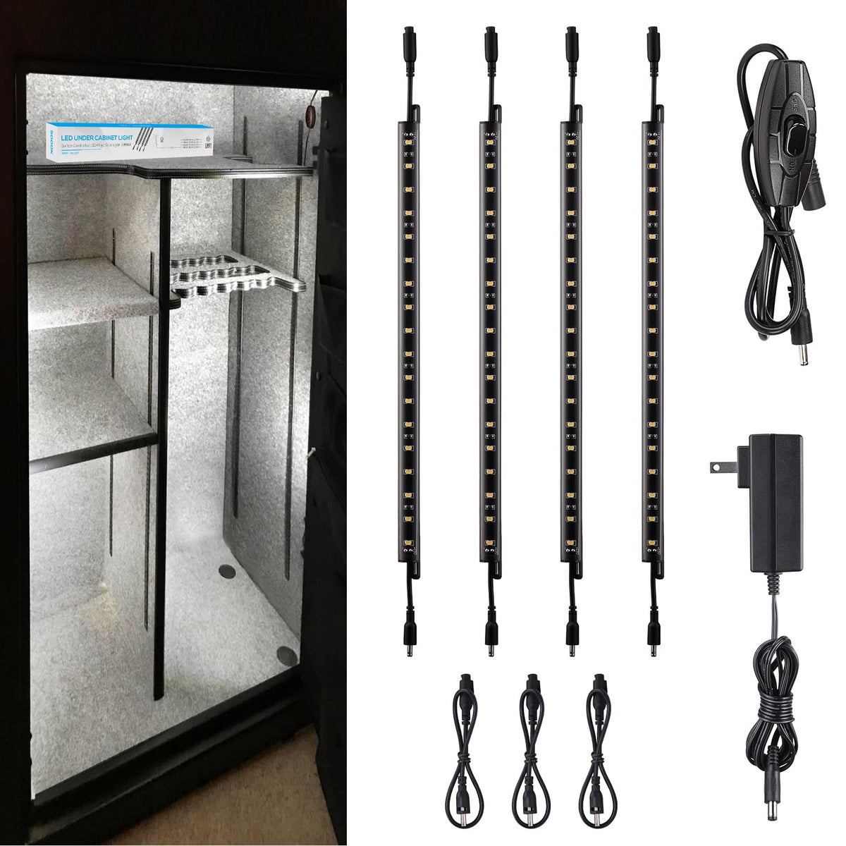 TORCHSTAR LED safe lighting kit with four bars brightens cabinets