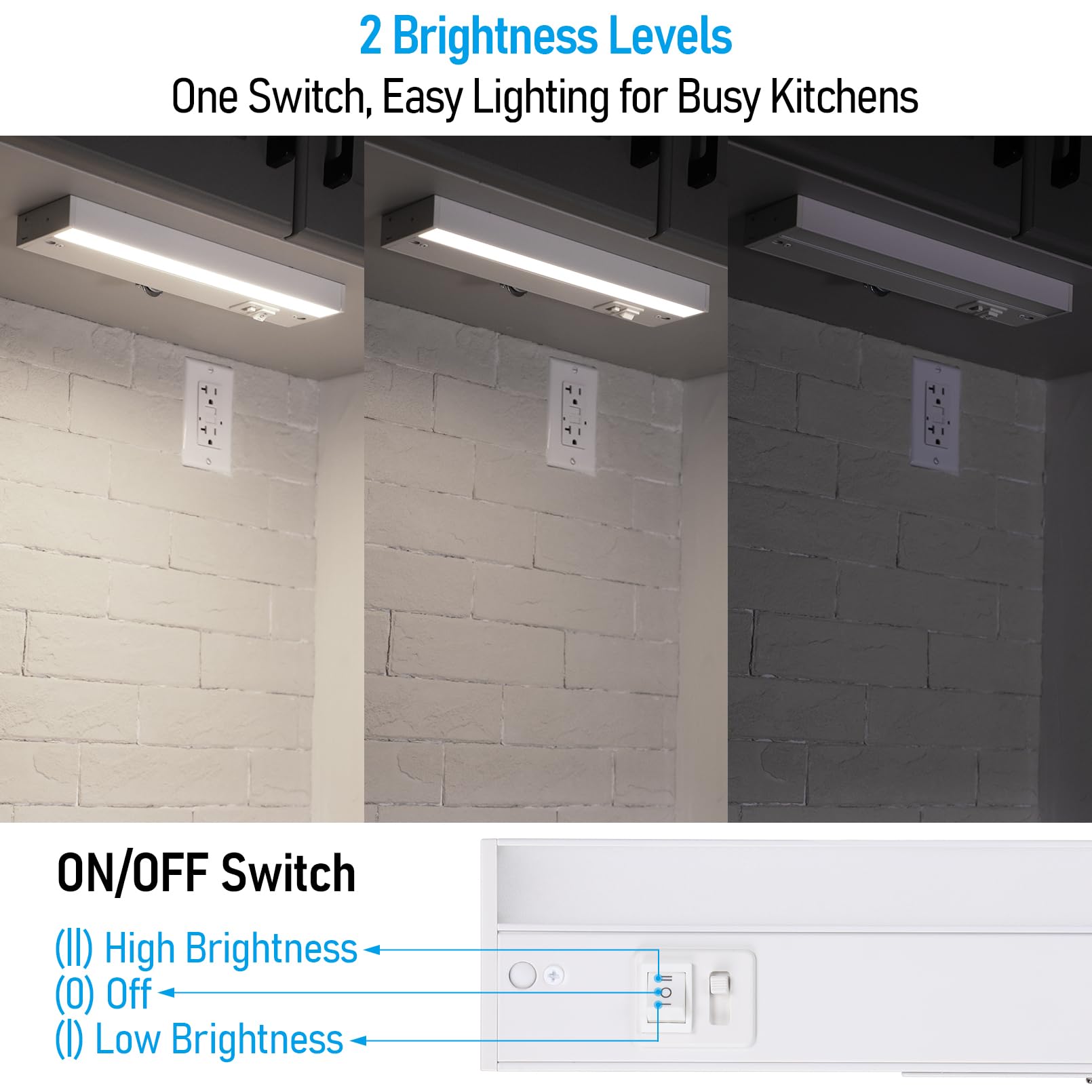 Torchstar LED under-cabinet light dimmed shot showing ambiance-friendly brightness.