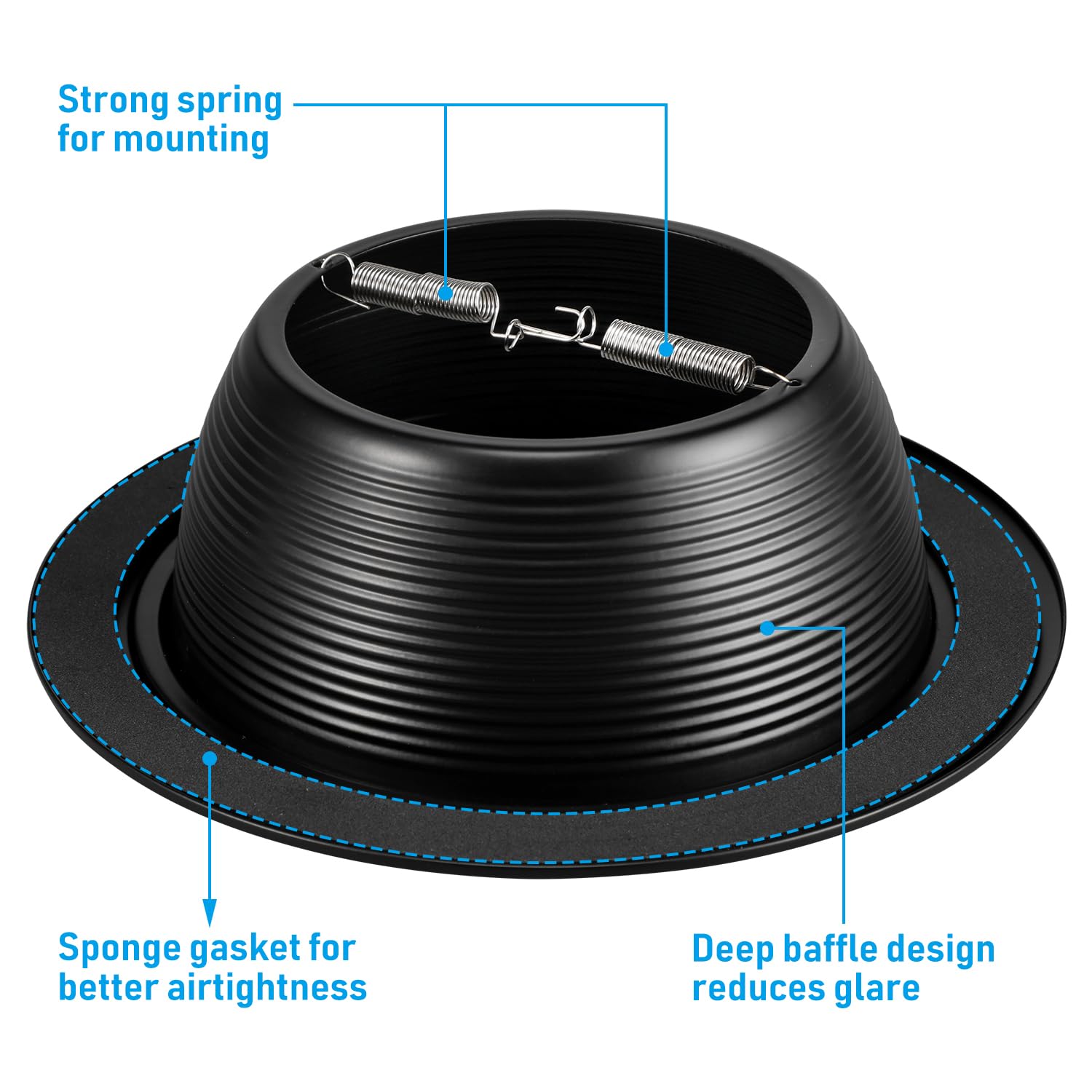 Torchstar step baffle softens illumination for comfortable, even light without harsh glare.