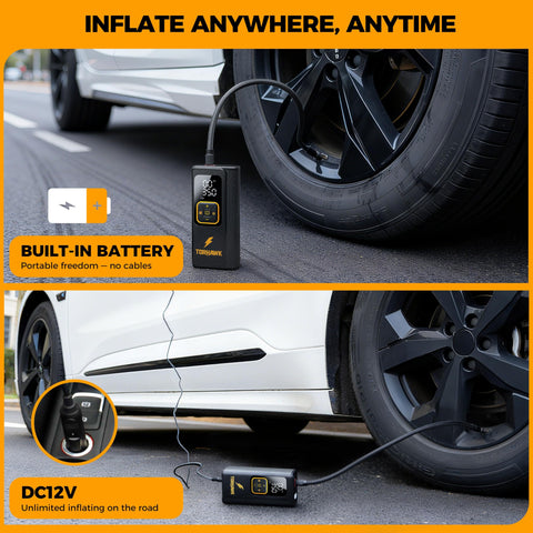 TORHAWK 160 psi inflator demonstrates speed on cars, trucks, and SUVs.