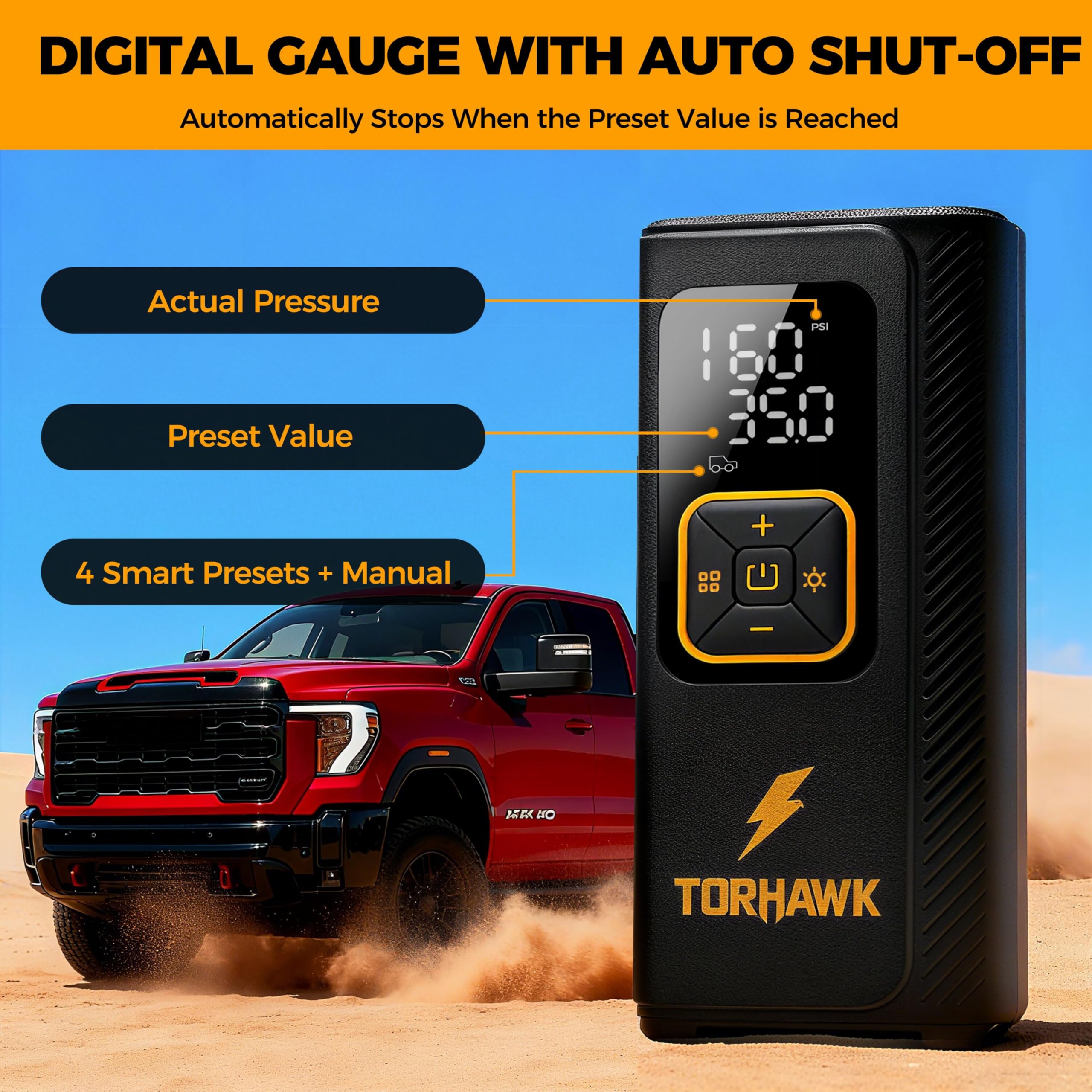 TORHAWK LED light aids nighttime tire checks and repairs.
