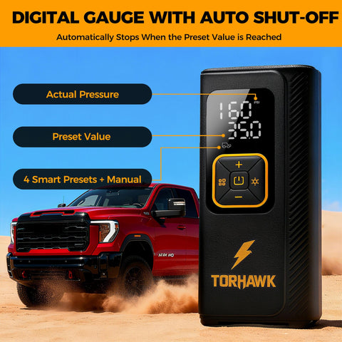 TORHAWK LED light aids nighttime tire checks and repairs.