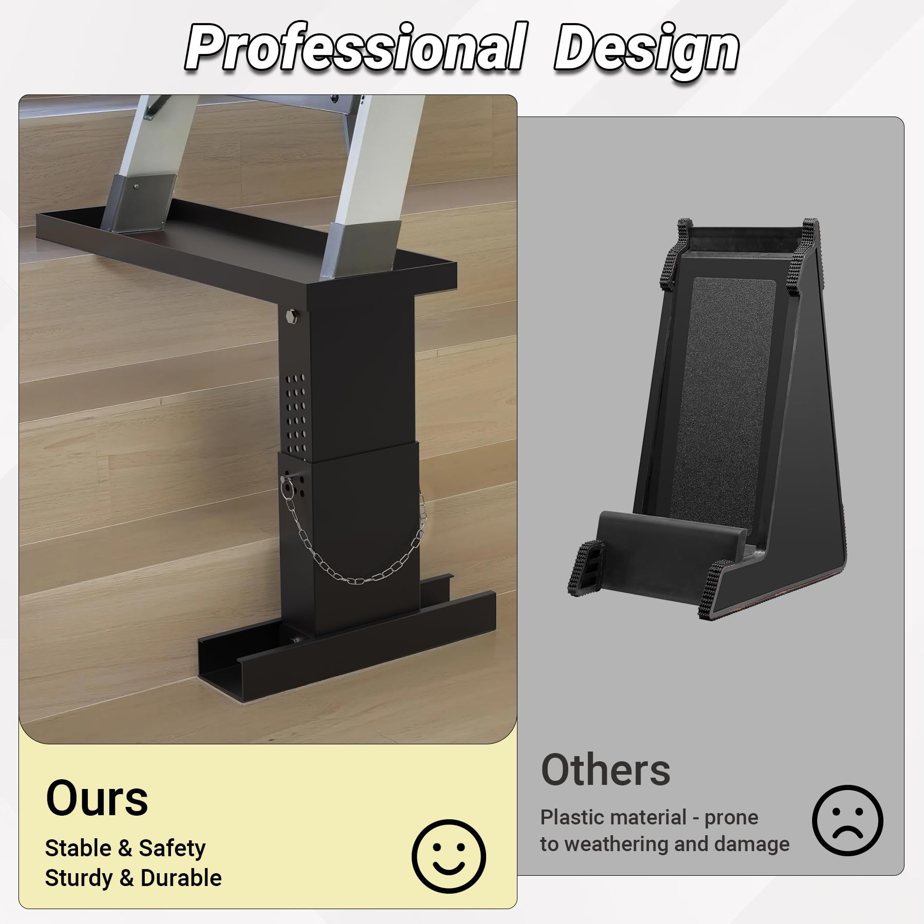 Toriexon extender works indoors and outdoors on two-foot stair ladders.